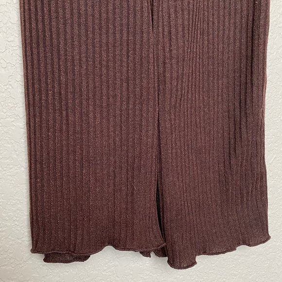 Ribbed Knit Lettuce Trim Flare Leg Pants - Picture 3 of 9